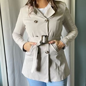 Double Button Belted Midi Trench Coat, Medium
